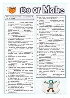 a printable do or make worksheet for students to practice their language skills