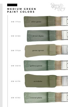 four different shades of paint for the same color scheme, including green and beiges