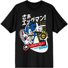 Fans of the classic video game character will love this Sonic the Hedgehog men’s black graphic tee. The Sonic character and Kanji t-shirt features a big, colorful graphic that has been professionally printed to ensure long-lasting print quality. The Sonic the Hedgehog fan apparel is classic black, and includes short sleeves for comfort and style in any weather. The Sonic t-shirt is made of 100% preshrunk cotton. It can be machine washed in cold water with like colors, then tumble dried for easy Sonic Clothes, Sonic The Hedgehog Shirt, Sonic Merch, Grunge Shirts, Sonic T Shirt, Pokemon Shirt, Video Game Character, Pokemon Shirts, Anime Shirts