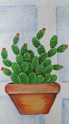 a painting of a cactus in a pot