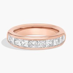 a rose gold wedding band with princess cut diamonds