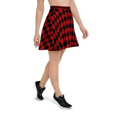 Georgous flowy circular skater skirt in a black & red harlequin diamond printed pattern. The soft fabric and flared cut of this skirt are just a couple of easons why it's bound to become a favorite in your wardrobe. The flattering silhouette looks great on any body type, and thanks to the elastic waistband, you'll feel extra comfy. ❤️ Features: * Smooth fabric * Above the knee Mid-thigh length * Elastic waistband * Overlock seams, coverstitch hemline ❤️ Sizes: * XS - 3XL Please ensure you use accurate measurements and check the Body and Product size table pictures before ordering - Product table gives skirt length. ❤️ Materials: * 82% polyester, 18% spandex * Fabric weight: 6.78 oz/yd² (230 g/m²) (weight may vary by 5%) ❤️ Returns-Cancellation: Cancellations are not possible as orders move Product Table, Red Diamond, Skirt Black, Flare Skirt, Spandex Fabric, Above The Knee, Skirt Length, Skater Skirt, Soft Fabric