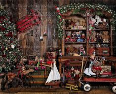 a christmas scene with teddy bears and toys