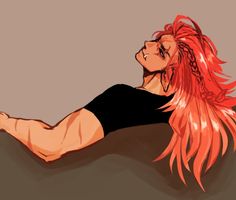 a drawing of a woman with red hair and braids laying on her stomach, looking to the side