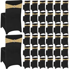 black and gold chair sashs with gold glitter belt, set of 20 chairs for wedding party