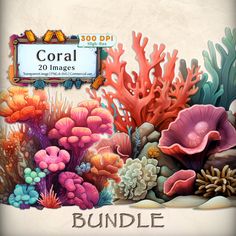 an image of corals and seaweed under a sign