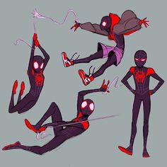 some spider - man character poses for the animated version of spider - man into the spider - verse