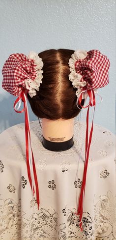 Red Cotton Gingham and Vintage Eyelet Chun-Li Rockabilly | Etsy Chinese Hair Bun, Easy Fashion, Corpus Christi Tx, Chinese Hairstyle, Hair Cover, Fabric Combinations, Chun Li, Hair Reference, Bad Hair Day