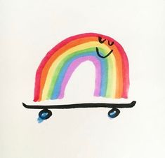 a drawing of a skateboard with a rainbow painted on it