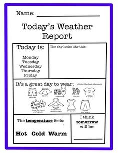 a weather report with the words hot cold warm and snow written on it in purple