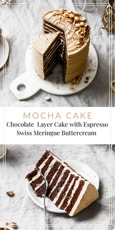 chocolate layer cake with espresso swiss meringue buttercream