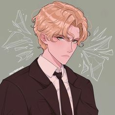 an anime character with blonde hair wearing a suit and tie, looking at the camera