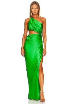 Barker Wedding, Side Cut Out Dress, Charmeuse Fabric, Outfits Dress, Empower Women, Shoulder Cut, Maxi Dress Green, Express Dresses