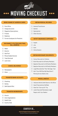 the moving checklist is shown in yellow and black with an orange border around it