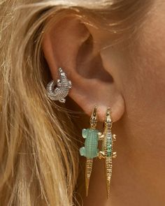 Earring Inspo Ears, Mixed Metal Earring Stack, Ear Piercings Jewelry, Mixed Earrings, Earring Piercing, Dope Jewelry Accessories, Geek Jewelry, Summer Earrings, Dope Jewelry