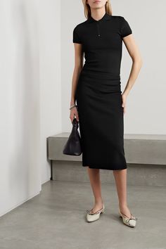 THE ROW Cason stretch-knit midi skirt | NET-A-PORTER Intentional Wardrobe, Lbd Outfit, Knit Skirt Outfit, Skirt Outfits Fall, Fashion Capsule Wardrobe, Corporate Attire, Knit Midi Skirt, Fashion Capsule, Matthew Williamson