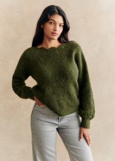 Stacy Jumper - Perfect Green - Kid mohair - Sézane Suit Accessories, Dress Trousers, Midnight Blue