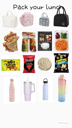 the contents of a lunch box are shown in this image with text that reads, pack your lunch