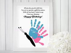 a birthday card with a hand print on it