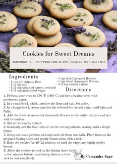 cookies for sweet dreams recipe on a table with lavender sprigs and lavenders