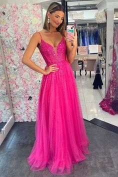 Pink Evening Dress For Pageant During Prom Season, Pink Party Gown With Rhinestones, Pink Wedding Dress With Beaded Straps, Pink Rhinestone Party Gown, Pink Rhinestone Wedding Gown, Pink Sequin Ball Gown For Prom, Pink Pageant Gown With Sweep Train, Pink Sequined Gown For Homecoming, Pink Sequined Prom Ball Gown