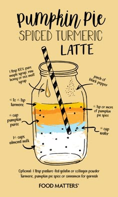 a pumpkin pie spiced tumericic latte recipe in a jar with instructions