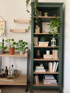 a bookshelf filled with lots of different types of plants on top of it