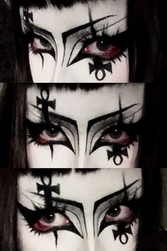 Begginer Goth Makeup, Big Lashes Makeup Look Alt, Sims 4 Goth Eyeliner, Cross Makeup Look, Goth Glam Aesthetic, Eyeliner Inspo Alt, Goth Accessories Diy, Goth Makeup Inspiration, Goth Eyeliner Designs