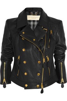 BURBERRY BRIT |Textured-leather biker jacket 1,995 USD | Burberry Leather Jacket, Burberry Brit, Black Leather Jacket, Biker Jacket, Look Cool, Jacket Style