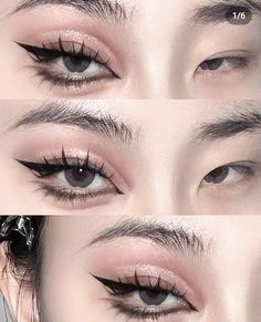 Eye Makeup Reference Photo, Eyeliner Looks For Asian Eyes, Asian Eye Eyeliner, Gen Z Eyeliner, Eyeliner On Asian Eyes, Slanted Eyes Makeup, Eyeliner Styles Korean, Ulzzang Eyeliner, Eyeliner Douyin