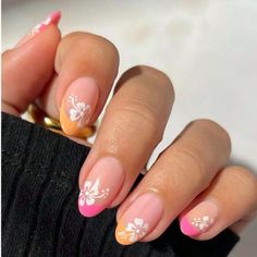 Almond Flower Pink White And Clear Press On Nails 24 Pack With Nail File And 1 Adhesive Tab Sheet New With Tags Free 2 Extra Adhesive Tab Sheets Sku Pon1111 Ships From Texas In 1-2 Business Days Monday-Friday Fingernail Ideas, Beachy Nails