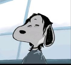 a drawing of a dog with his eyes closed and nose wide open, looking out the window