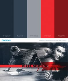 the color scheme for pixel sorting is red, black and grey with an image of two women