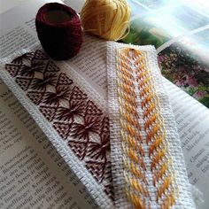 two skeins of yarn sitting on top of an open book