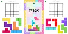 the tetris game is shown in three different colors