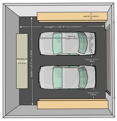 an overhead view of two cars in a garage