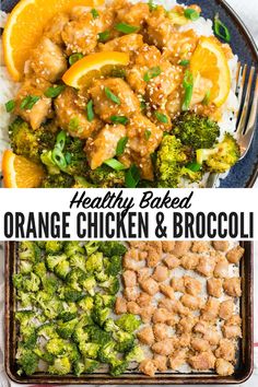 healthy baked orange chicken and broccoli on a plate