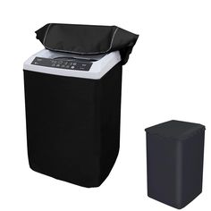 a black trash can next to a white trashcan