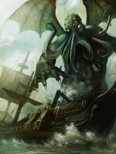 an octopus attacking a ship in the ocean