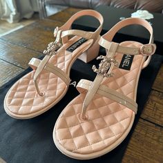 Nwt Authentic Chanel Sandals In Blush Beige Color Size 40.5 (10 Us). Cc Logos On The Front, Low Heel, Patent Leather, Quilted Lambskin. In Some Light Look Like Light Blush Pink, In Some Light Look Beige. Included: The Original Box With A Camellia Flower, Booklet, 2 Dust Bags. Chanel Flip Flops, Adidas Black Sneakers, Navy Blue Coat, Genuine Leather Sandals, Chanel Sandals, Suede Belt, Womens Summer Shoes, Classic Handbags, New Sneakers