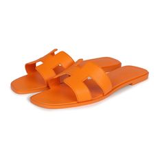 This pair of Oran sandals are in Orange Sunset epsom leather, H cutout detail, Natural leather insole, natural leather sole, in size 42 EU.Origin: ItalyCondition: New and never wornAccompanied by: Hermes box, dustbagsSize: 42 EU Hermes Sandals, Hermes Oran Sandals, Orange Sandals, Hermes Orange, Orange Sunset, Hermes Birkin 25, Hermes Oran, Hermes Box, Birkin 25