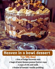 a cake with chocolate and marshmallows on top is shown in this advertisement