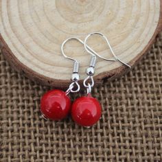 Cherry Long Drop Earrings Women Wedding Jewelry Red Hypoallergenic Dangle Earrings, Hypoallergenic Red Dangle Earrings, Hypoallergenic Red Round Jewelry, Red Hypoallergenic Round Bead Earrings, Red Hypoallergenic Drop Earrings, Round Valentine's Day Earrings With Ear Wire, Valentine's Day Round Earrings With Ear Wire, Red Round Bead Earrings With Ear Wire, Red Dangle Earrings With Ear Wire