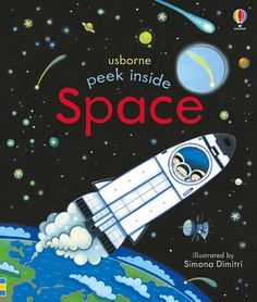 a book cover with an image of a rocket in space