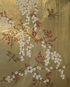 Oil Painting — Vanessa Kress Simple Chinoiserie, Chinoiserie Paintings, Asian Bedroom Decor, Chinoiserie Panels, Gold Leaf On Canvas, Embroidery Stitches Beginner, Vietnam Art