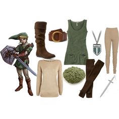 an outfit is shown with boots, leggings, and other items in it