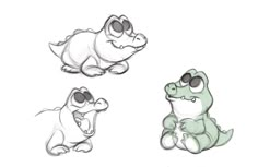 three cartoon alligators with sunglasses on their heads and one is sitting in front of the other