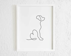 a black and white drawing of a dog with a heart on it's tail