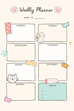 the weekly planner with cats and kittens on it