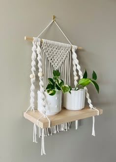 Made in a neutral colored 100% cotton 3mm macrame cord, natural wooden beads and dowel, and the shelf itself is birch.  The shelf is approximately 12 inches wide, 6 inches deep and hangs just over 21 inches from the tippy tippy top to the bottom of the tassels.  Please note this purchase is just for the shelf and all items replayed in the shelf are not included. Macrame Items, Macrame Plant Shelf, Boho Shelf, Macromae Knots, Macrame For Bathroom, Macrame Shelves, Macrame Designs, Spring Macrame Ideas, Macrame Shelf Diy